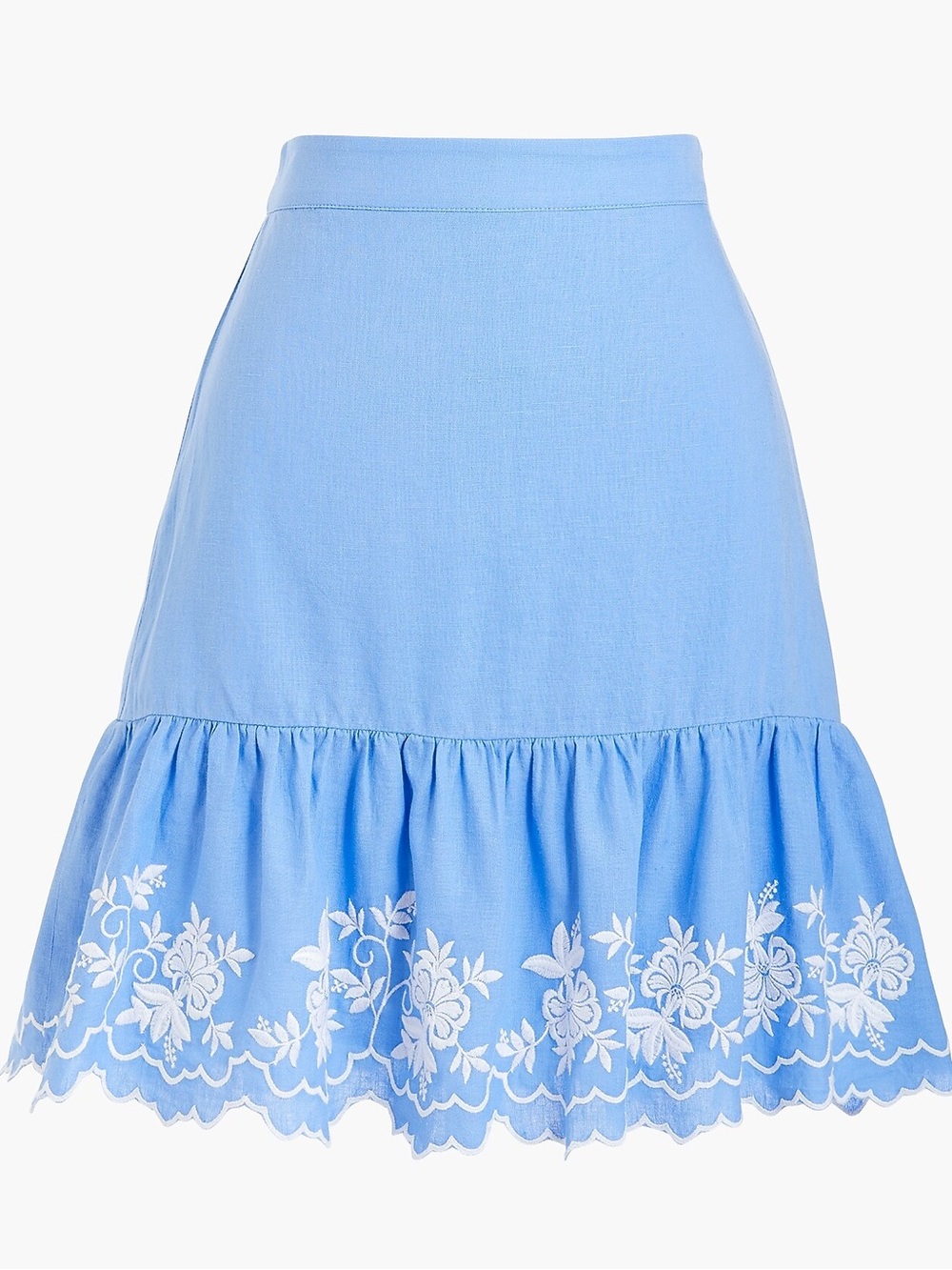 J. Crew Sky Blue A-Line Skirt with White Floral Hem